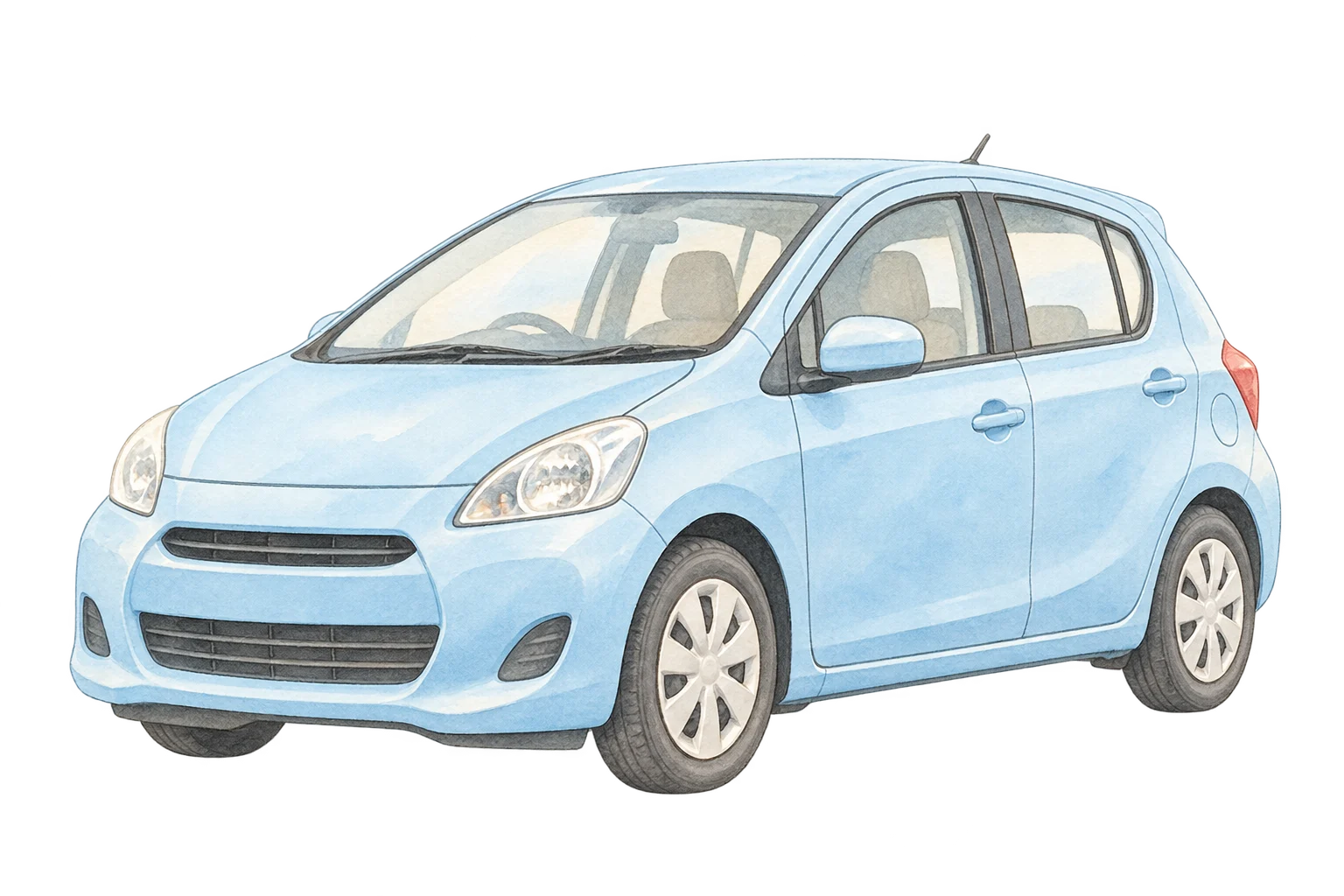 淡いブルーの車の水彩イラスト