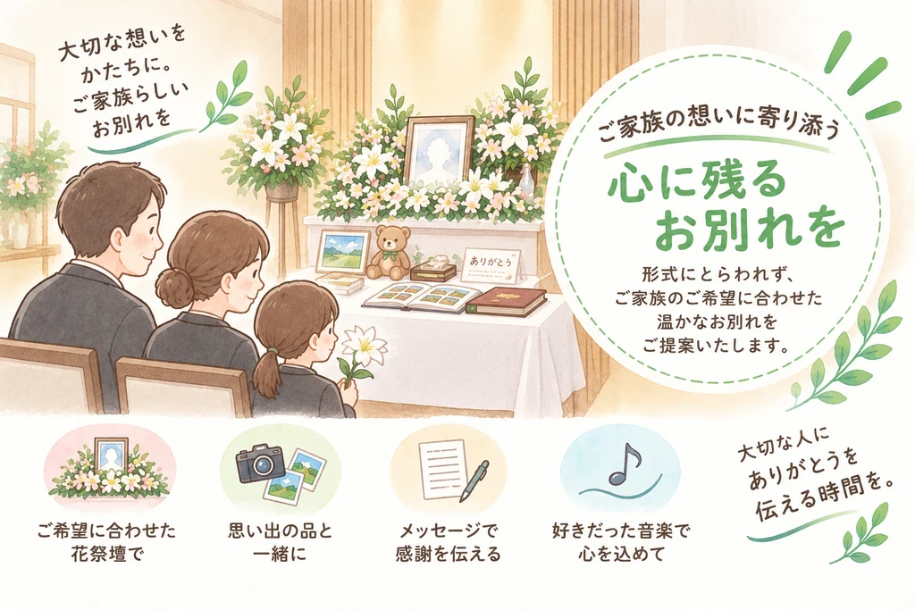 家族葬ホール心温のご家族の希望に合わせた心に残るお別れのイラスト