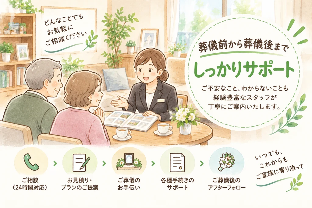 家族葬ホール心温の葬儀前から葬儀後までの安心サポート