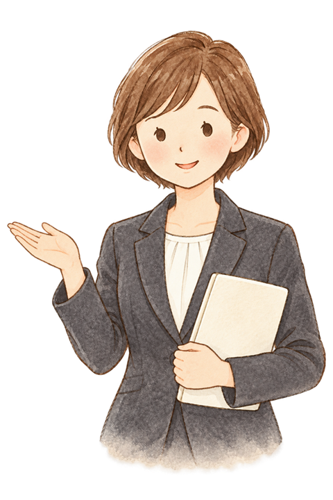 やさしい表情でご相談をご案内する女性スタッフの水彩風イラスト